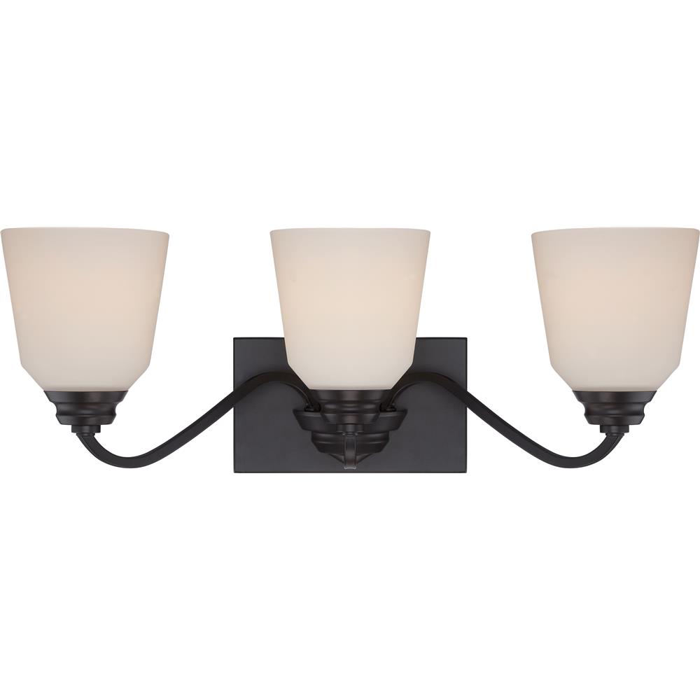 Nuvo Lighting 62/378  Calvin - 3 Light Vanity Fixture with Satin White Glass - LED Omni Included in Mahogany Bronze Finish